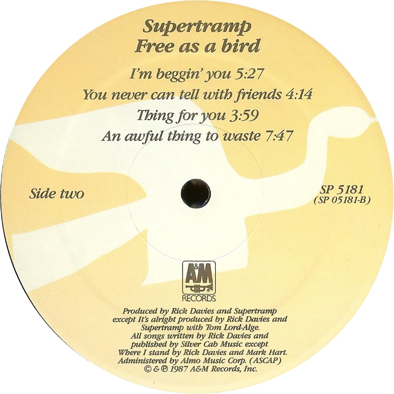 Supertramp  Free As A Bird : LP B